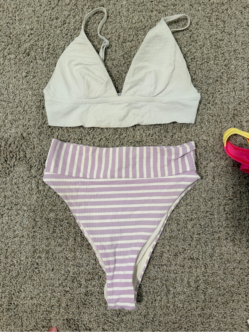 Two-Piece Bikini Set in White & Lavender Stripes